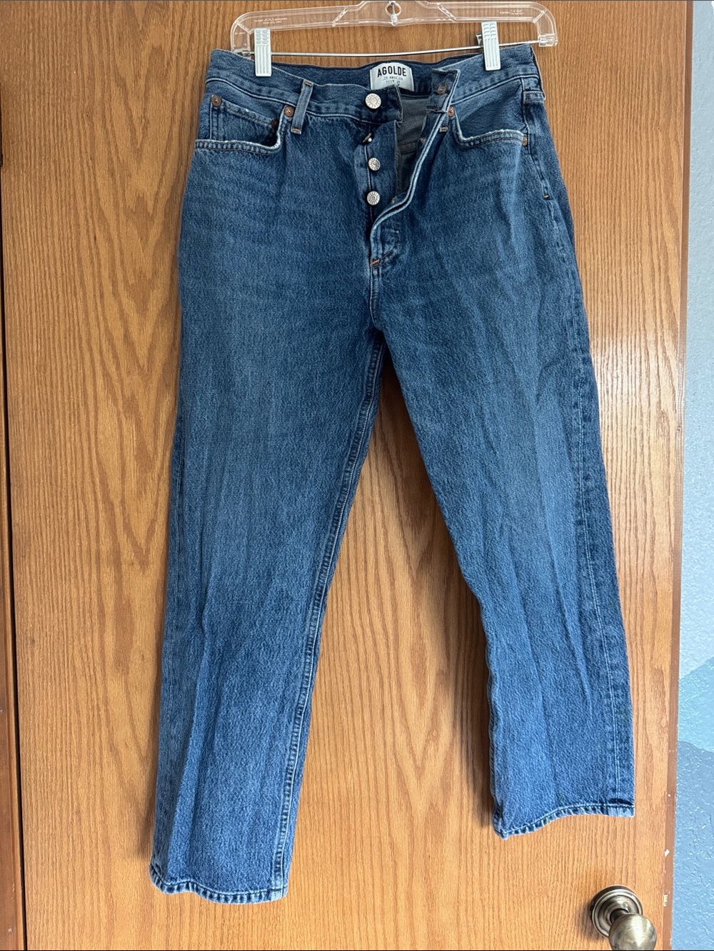 Agolde Button-Fly High-Rise Cropped Jeans in Blue Denim